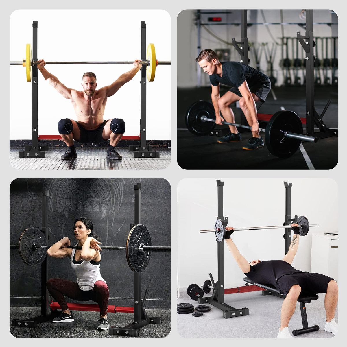 Holleyweb Squat Rack Stand Adjustable Barbell Stand Rack Bench Press Rack Multi-Function Strength Weight Rack Home Gym, Red, 42 inches (A-YD11010)