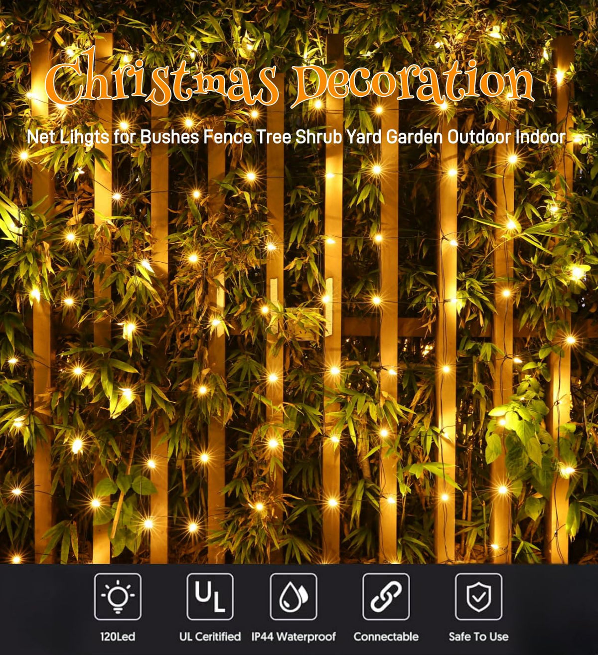 Meteds LED Christmas Net Lights Outdoor,120 LED 6ftx4ft Connectable Waterptoof Christmas Lights for Bushes Fence Tree Shrub Yard Garden Outdoor Christmas Decorations(Warm White)