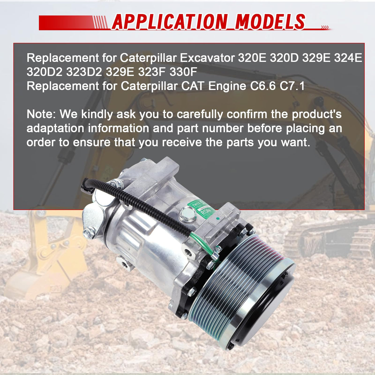 Worldthump AC Compressor, E320D2 372-9295 3729295 Air Conditioning Compressor Replacement for Caterpillar Excavator 320E 320D 329E 324E 320D2 323D2 329E 323F 330F