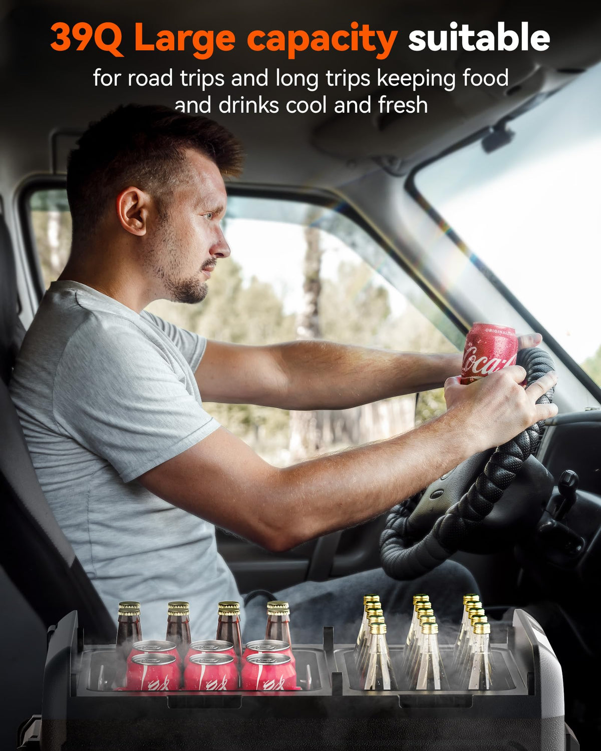 WOLFBOX 12V Car Refrigerator, 39 Quart Dual Zone Car Fridge, Portable Freezer(-8℉~68℉) with 12/24V DC 100/240V AC, APP Control Electric Cooler for Car, RV, Camping, Travel and Home Use