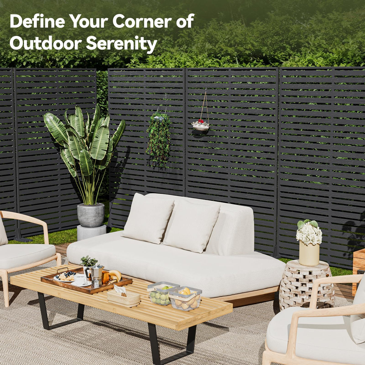 Diyfire Outdoor Privacy Screen 72" Decorative Fence Panel, Air Conditioner Fence, Freestanding Privacy Screens with Stand, Weather-Resistant Patio Divider Panel for Outside, Balcony, Pool, Black
