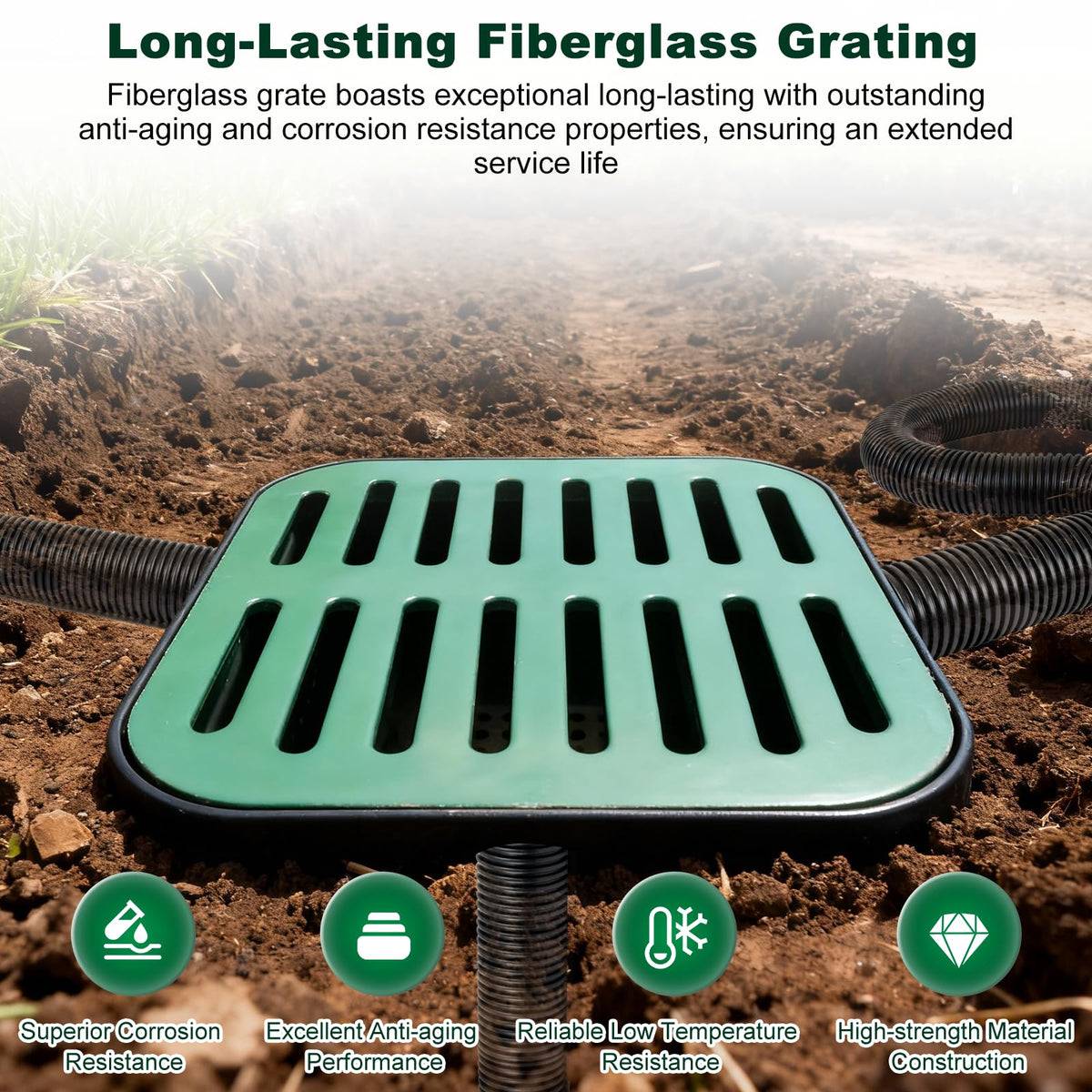 24Inch Catch Basin with Grate, Square Extra Large Yard Drainage Catch Basin for Drainage with Debris Basket, No Pre-Drilled Holes for Patios, Downspout, Municipal Pipeline