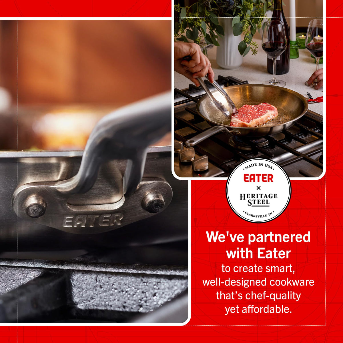 Heritage Steel Eater Series 10.5 Inch Frying Pan | Made in USA | 5-Ply Fully Clad Stainless Steel | Stay Cool Handle Design | Induction Ready & Non-Toxic