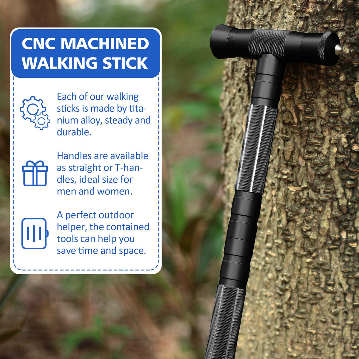 aiGear G2 Tactical Hiking Stick, Heavy-Duty 8 Section Adjustable Walking Staff for Men Women, Aerospace Aluminum Trekking Poles with Multi-Tool for Camping Wading Self Defense Overlanding