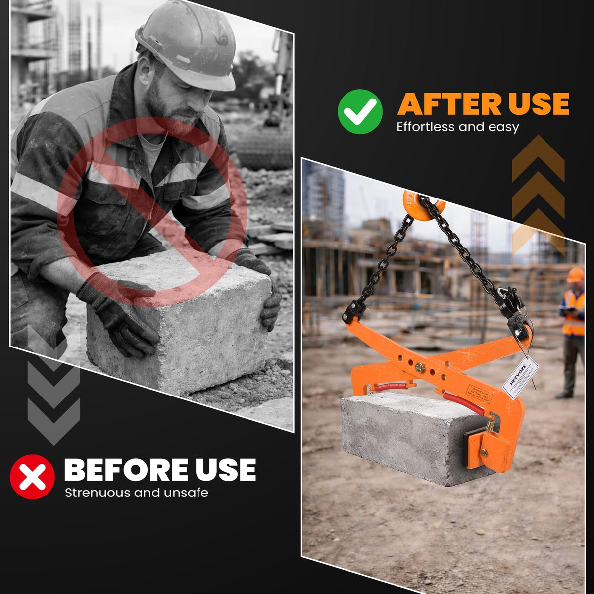 HEYVOZE 772 lbs Granite Slab Lifting Clamp, Adjustable Range: 11.8"-20.1", Heavy Duty Stone Lifting Clamps for Carrying and Vertical Transport of Marble, Concrete Blocks, Slate Sheets, Curb Stones
