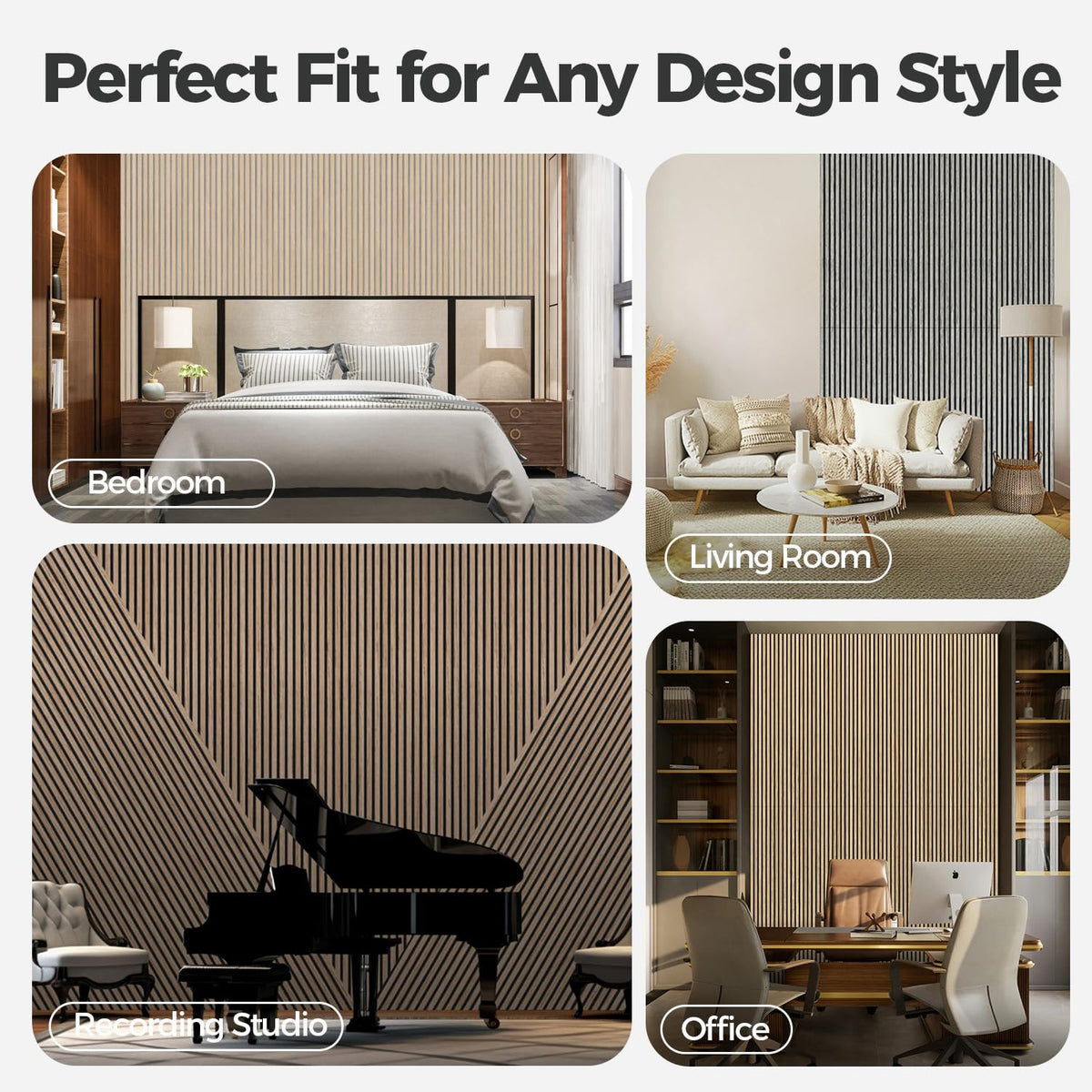 AKUMAX 4 Pack Acoustic Panels,Wood Slat for Wall and Ceiling-Art Acoustic Foam Panels 96x24Inches 3D Wall Panels High Density Sound Dampening Panels (Walnut, 4pcs-24in*48in)