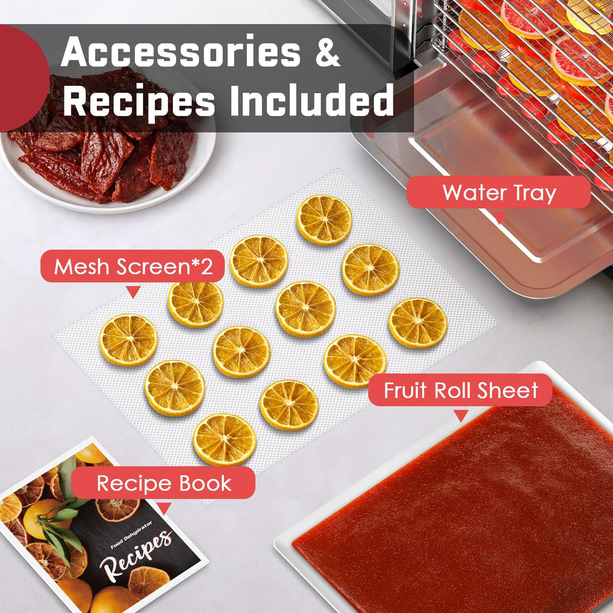 HOPERAN Food Dehydrator Stainless Steel - 400W Electric Dehydrator Machine with 4 Presets, Adjustable Timer, Temperature Control, Digital Food Dryer for Herb, Dog Treats,Meats & Veggies (10 Trays)