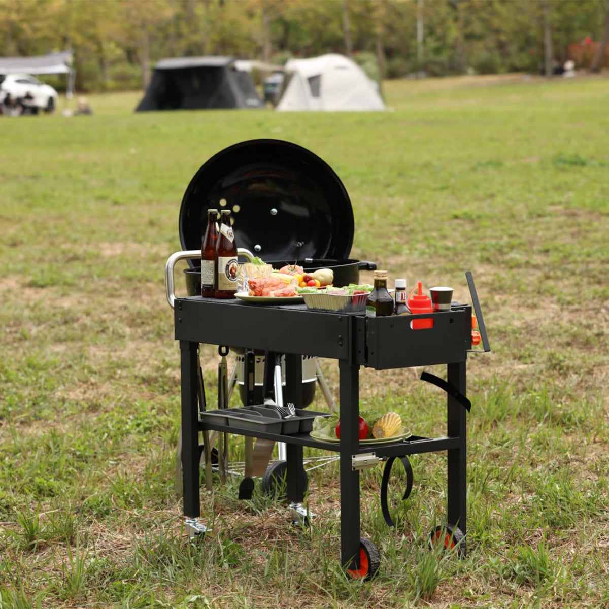 JiRiCHMi Blackstone Griddle Stand, Portable Outdoor Grill Table, Foldable Grill Cart With Wheels Fit 22 Inch or 17 Inch, Camping Folding Pizza Oven Tables Fit Ninja Grill and Weber，Blackstone Table