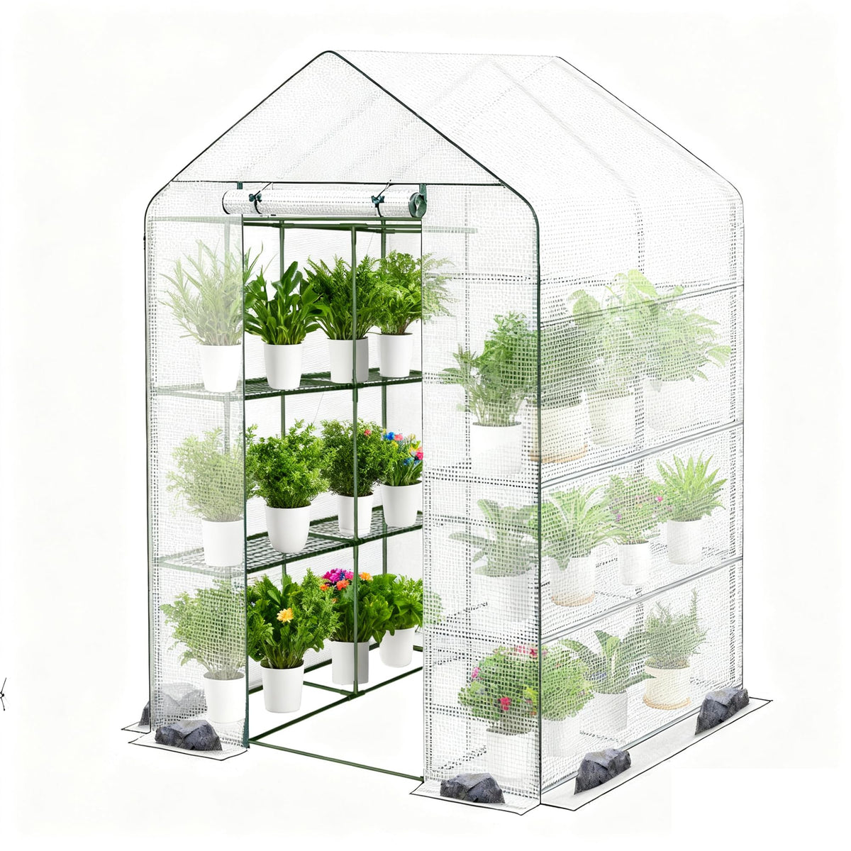 Carotex Walk-in Greenhouse, 48 x 73 x 75 Inch Outdoor Plant Green House with 3 Tiers 12 Shelves, Heavy Duty Steel Frame & Thicken PE Cover, Portable Greenhouses for Balcony, Patio, Deck, Gardening