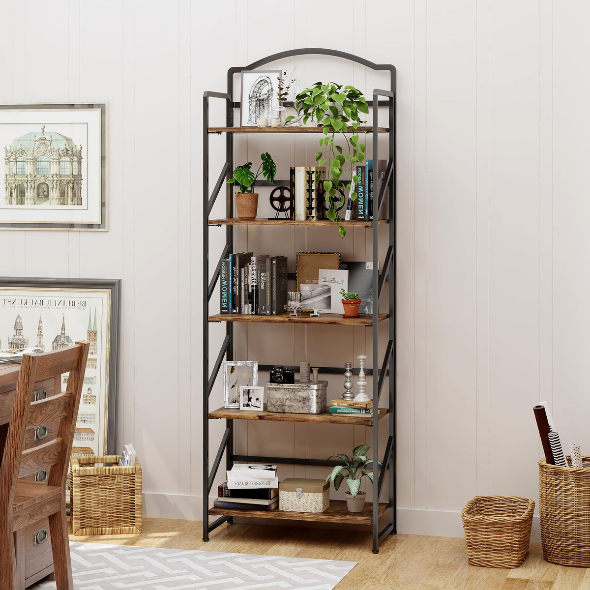 BHG No Assembly Folding Bookshelf for Living Room,Semicircle Collapsible Book Shelf for Home Office, Portable Bookcase Storage Organizer Rack Shelves