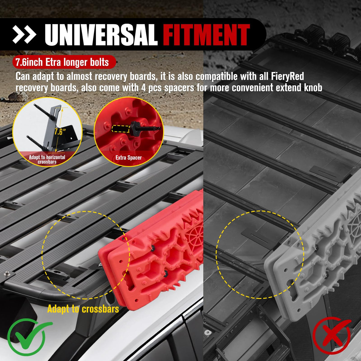 FIERYRED Large Off Road Traction Boards+Recovery Track Board Mounting Kit