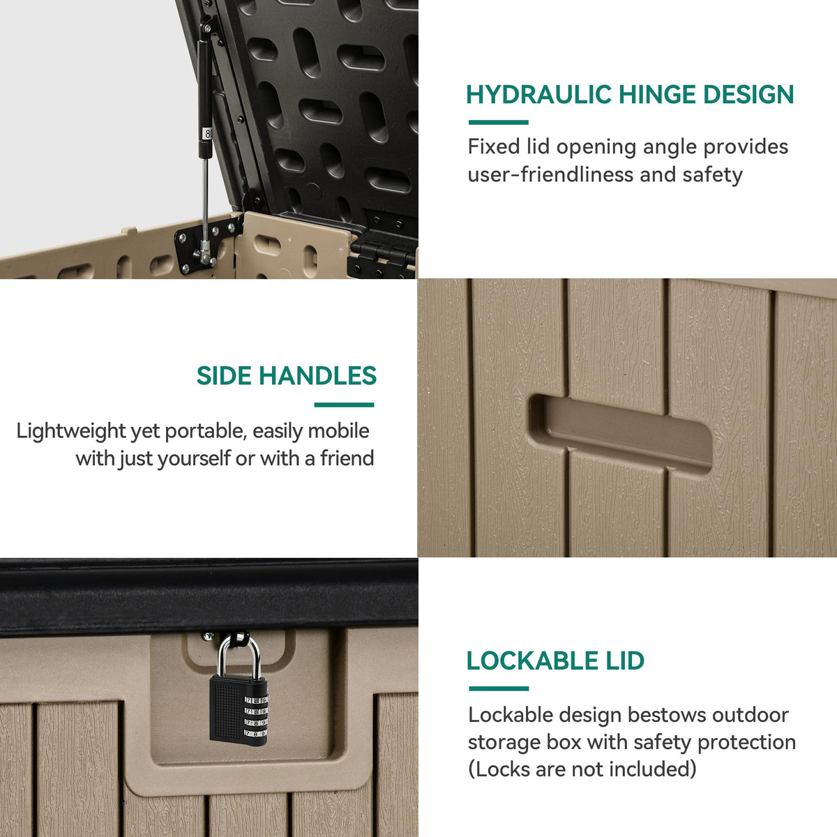 YITAHOME XXL 260 Gallon Large Deck Box,Outdoor Storage for Patio Furniture Cushions,Garden Tools and Pool Equipment with Flexible Divider,Waterproof,Lockable (Black&Brown)