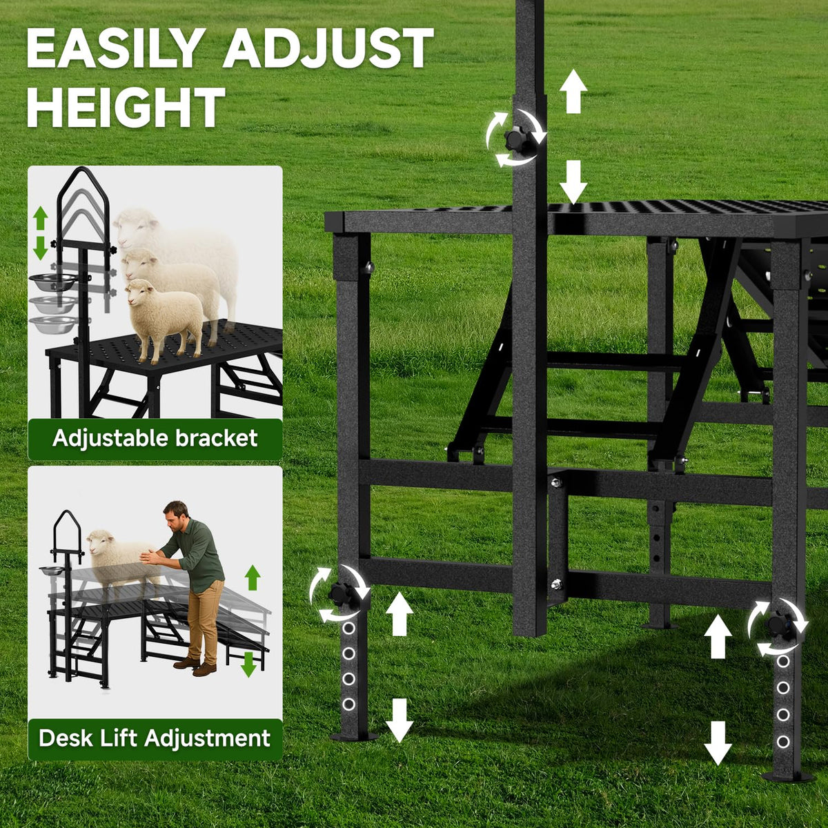 Professional Goat Milking Stand with Ramp, 600LBS Heavy Duty Foldable Livestock Trimming Platform, Metal Grooming Stand with Adjustable Headpiece & Stainless Steel Feeder for Nubian & Dwarf Goats