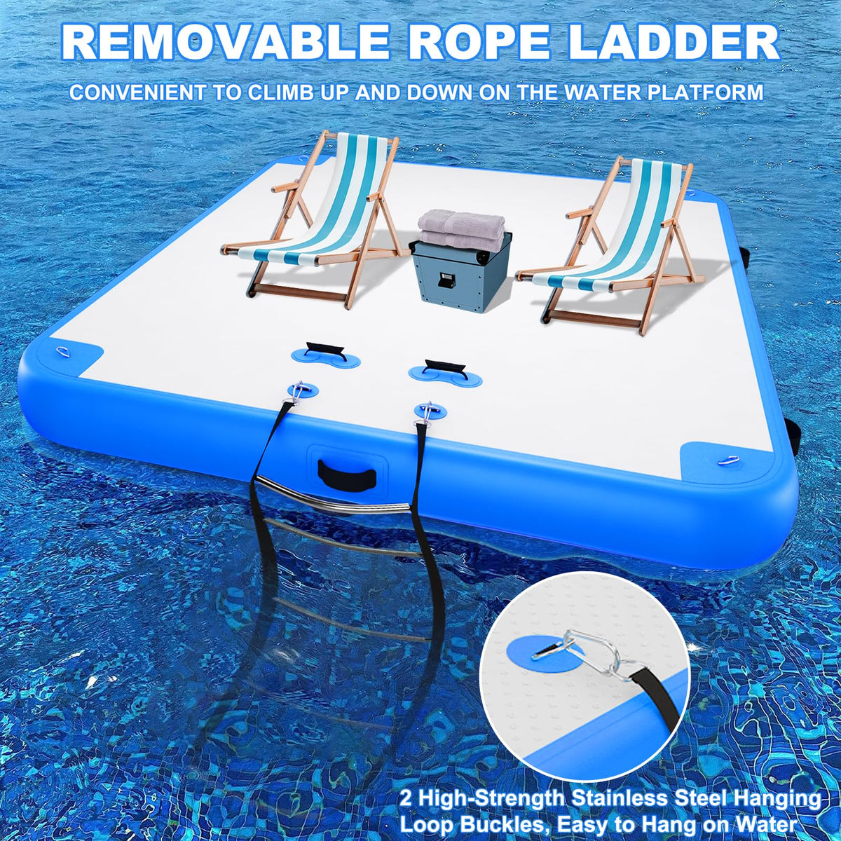 GZKYYLEGS Inflatable Floating Dock 12 ft x 6 ft Air Dock Platform Floating Island Raft with None-Slip Surface for Pool Beach Ocean