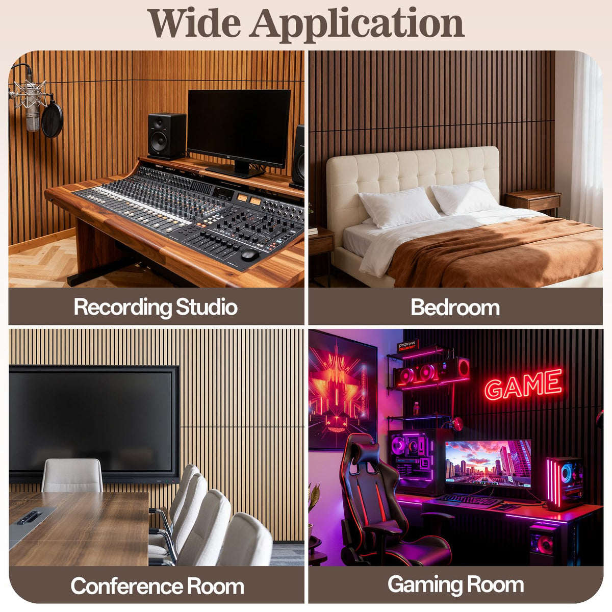 2 Pack Wood Panels for Wall, 47.24" x 23.81" Acoustic Wood Slat Wall Panel for Interior Decor & Noise Reduction, Soundproof Wood Wall Panel, Sound Absorbing Wall Panels for Home Office Studio, Oak