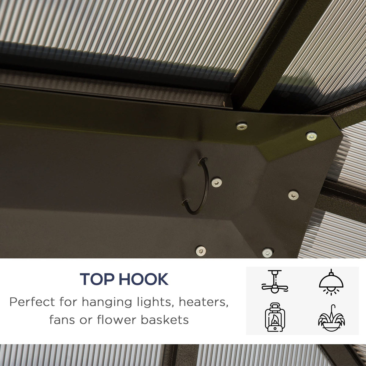 Outsunny 10' x 12' Hardtop Gazebo Canopy with Polycarbonate Roof, Aluminum Frame, Permanent Pavilion Outdoor Gazebo with Netting, for Patio, Garden, Backyard, Deck, Lawn, Black, Beige