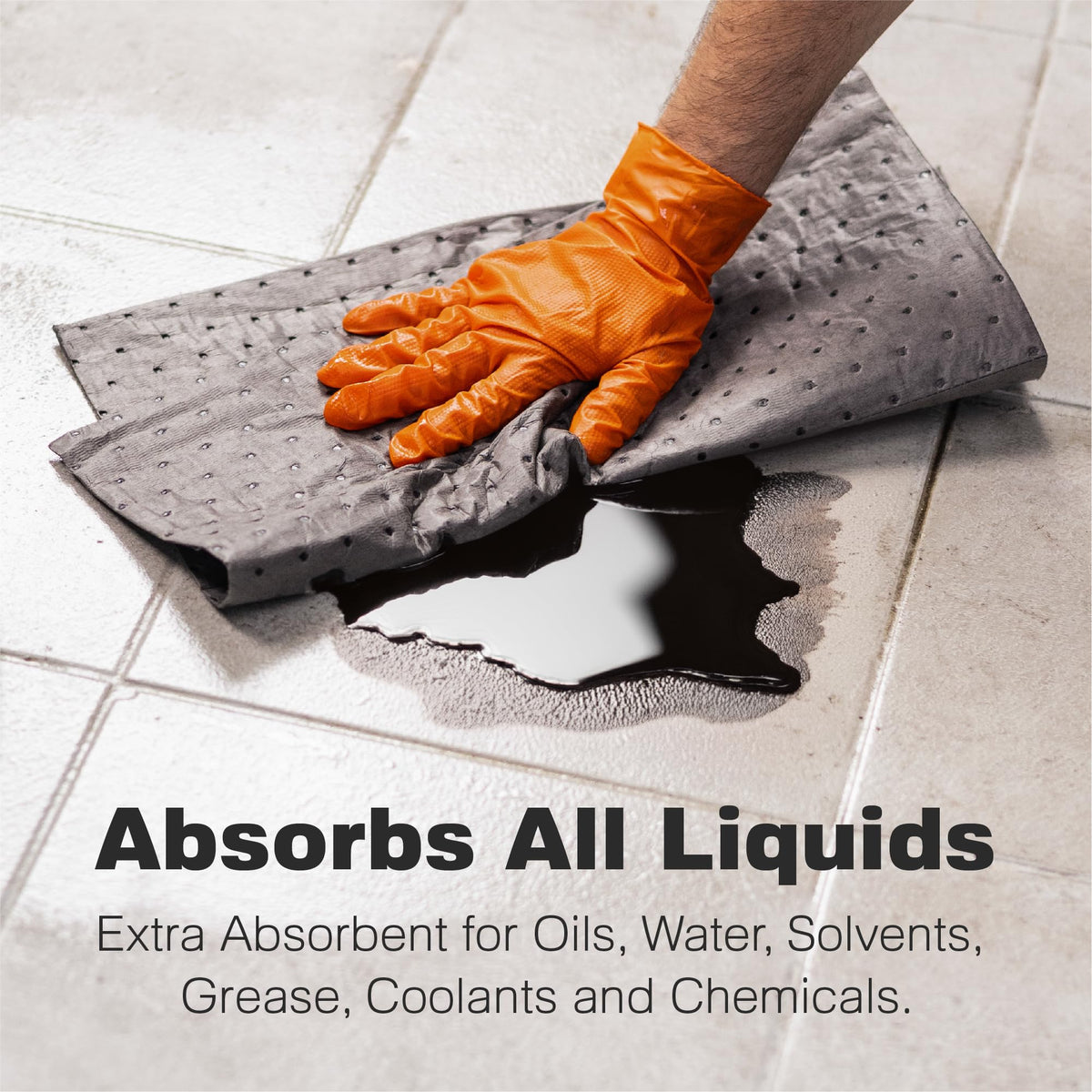 Raxwell Oil Absorbent Pads 200 Pack – 16” x 18” Heavy-Duty Spill Pads, 8-Layer Polypropylene, Dimpled & Perforated Universal Absorbent Sheets - Garage Floor Mat for Oil, Coolant, Water & Chemicals
