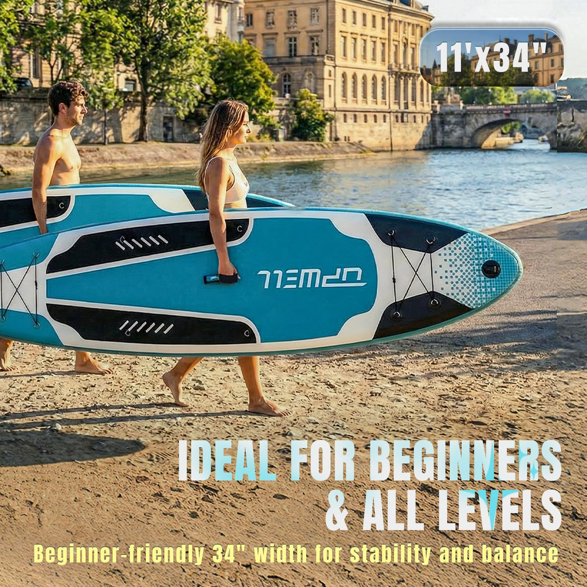 UPWELL 11'×34" Inflatable Stand Up Paddle Board with Kayak Seat, Premium SUP Paddle Boards for Adults, Blow up Paddle Boards 6” Thick, Cyclone