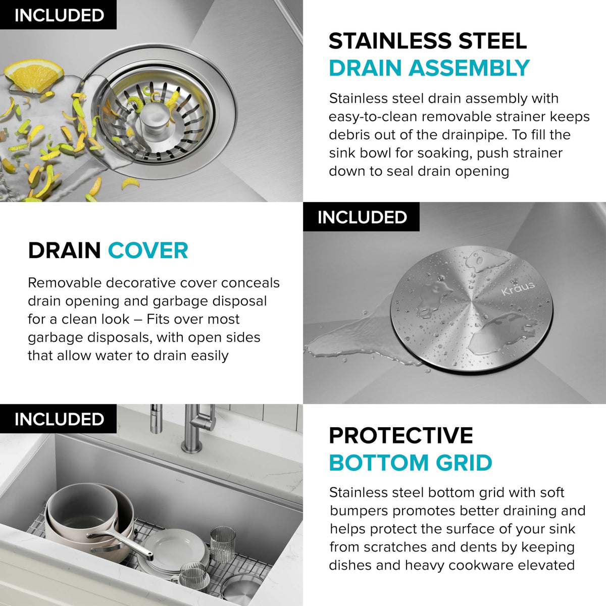 KRAUS Kore Workstation 30-inch Undermount 16 Gauge Stainless Steel Kitchen Sink, Single Bowl Kitchen Sink with Accessories, KWU110-30