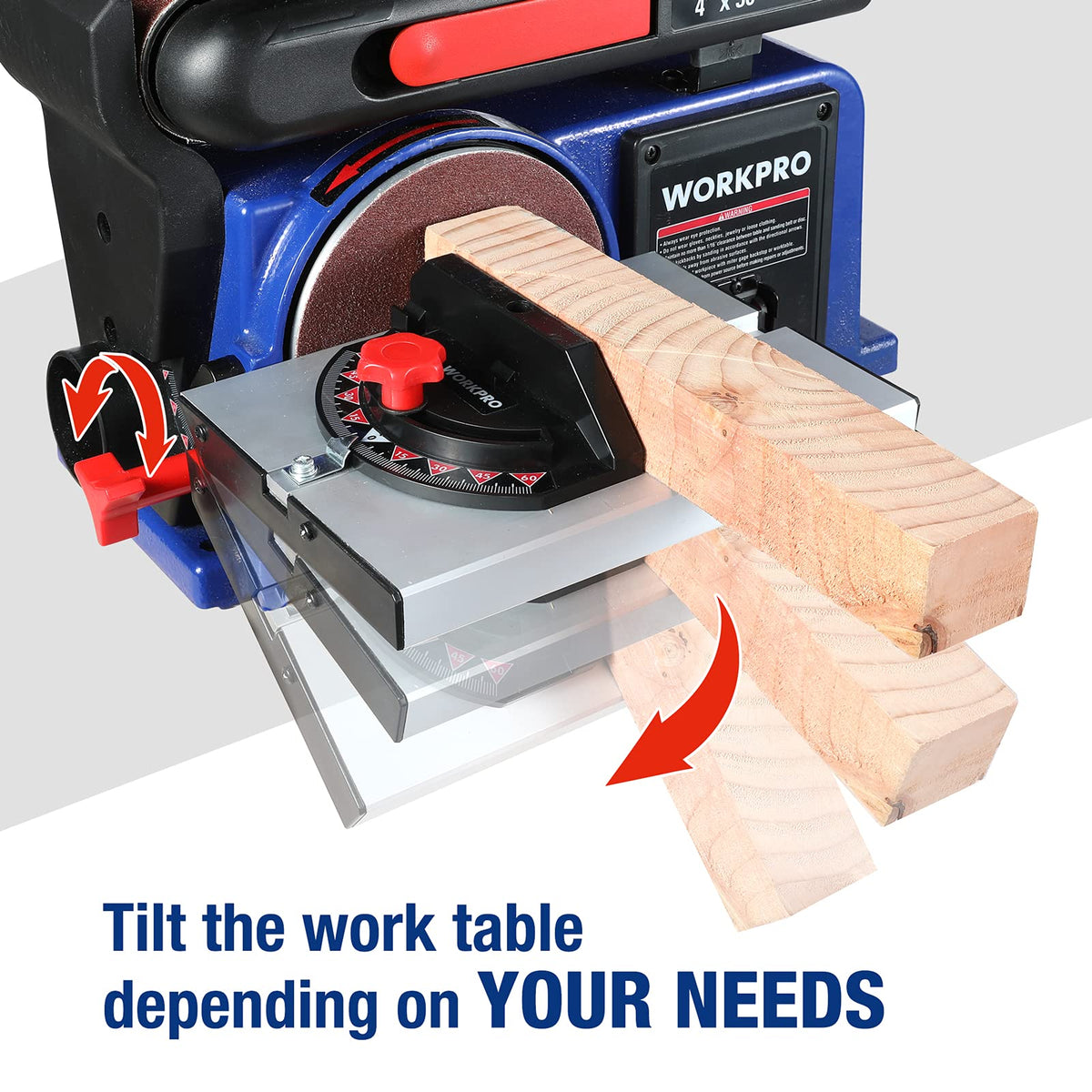 WORKPRO Belt Disc Sander, 4 in. x 36 in. Belt & 6 in. Disc Sander with 6pcs Sandpapers, Cast Iron Base for Sanding Woodworking, DIY Decoration