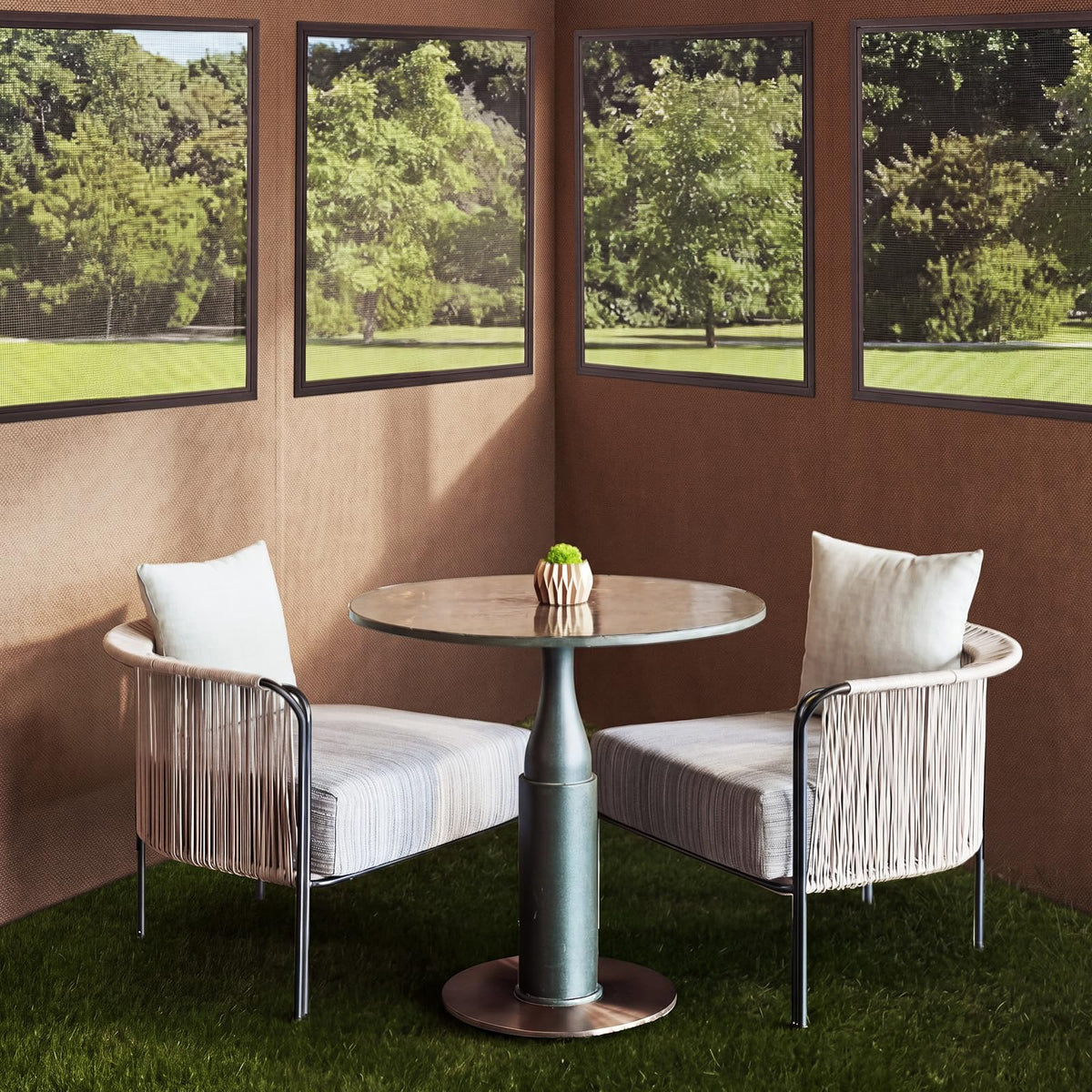 Batiyeer Gazebo Privacy Curtains 10' x 10' Outdoor Gazebo Curtains Waterproof with Mosquito Net Windows, Replacement 4-Panels Side Wall with Zippers for Patio Garden and Backyard, Brown(Curtain Only)