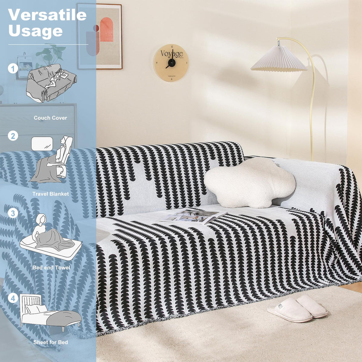 COHOLYTY Boho Couch Cover, Sofa Cover, Sofa Covers for 2 Cushion Couch, Washable Sectional Couch Covers for Dogs Pet Furniture Protector Couch Cover Blanket for Living Room (2# White, 71" x 118")