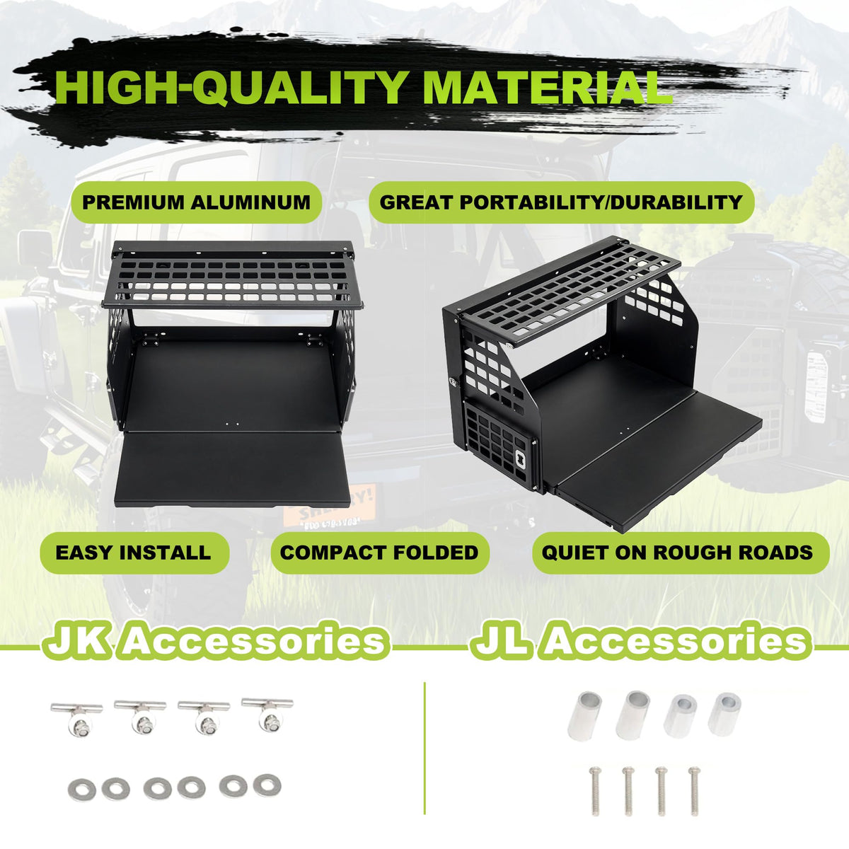 Turmaul Tailgate Table w/Molle Panel Compatible with Jeep Wrangler 2007-2017 JK JKU 2018-2023 JL JLU 2/4 Door Rear Door Foldable Cargo Shelf Storage Rack Camping Travel Cooking Outdoor Accessories