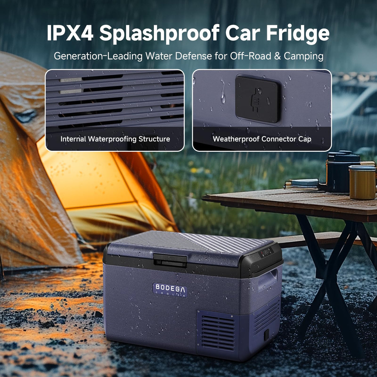 BODEGA 12 Volt Car Refrigerator 32 QT Portable Freezer IPX4 Waterproof Car Fridge Electric Cooler for Truck Van Camping Travel DC Compressor Ultra-Quiet 31dB 12/24V DC 110-240 Volt AC,-4℉ to 68℉