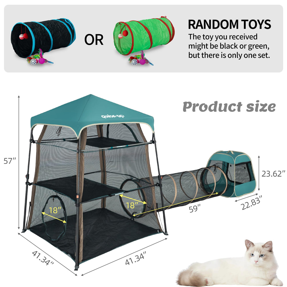 Catio Outdoor Cat Enclosure Combo for Indoor and Outdoor,3 Tier Cage Inside,Outdoor Catio,Portable and Foldable(Includes one cat Tower Tent,one Tunnel and one cage) + cat Tunnel(2 Packs)
