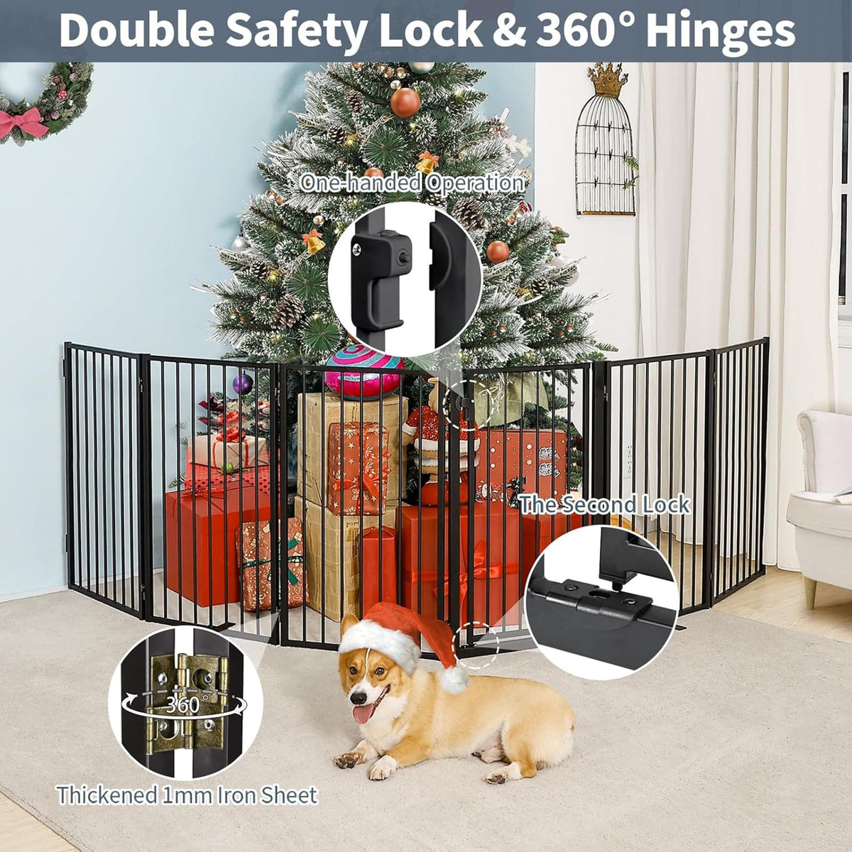 Metal Freestanding Dog Gates with Door for Outdoor Indoor,120'' Extra Wide 36'' Tall Free Standing Dog Gate for Doorways,Large Openings,Deck,Yard,Porch,Foldable Safety Pet Fence(Black,6 Panels)