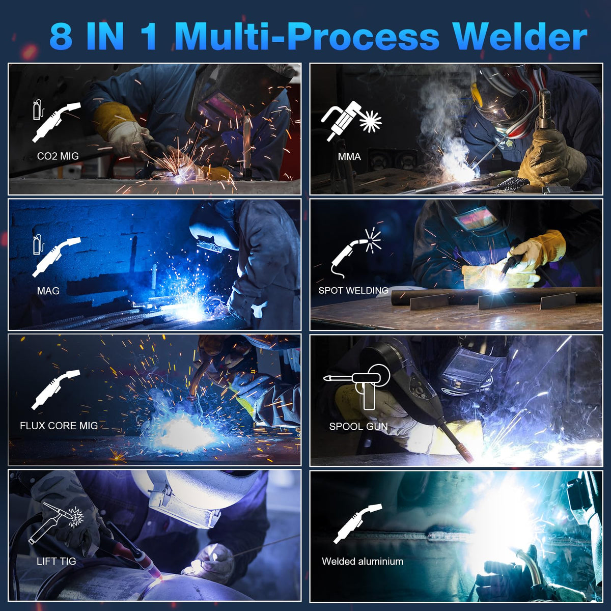 Reboot 250Amp 8-in-1 MIG Welder RBM2500 PRO and 10-Pack MB15 Ceramic Nozzles – 120V/240V Multiprocess Machine w/Gas MIG, Flux Core, Lift TIG, Stick, Spot & Spool Gun