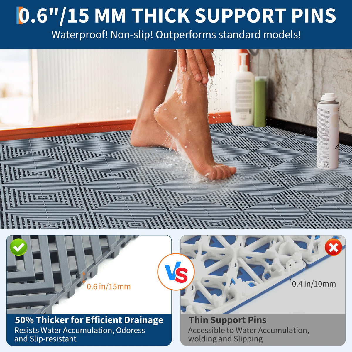 100 Pack Interlocking Floor Tiles 12" x 12" Modular Interlocking Cushion Soft PVC Floor Non-Slip Splicing Waterproof Mat,Non-Slip Drainage Holes for Kitchen, Yard, Pool,Patio, Bathroom,Black