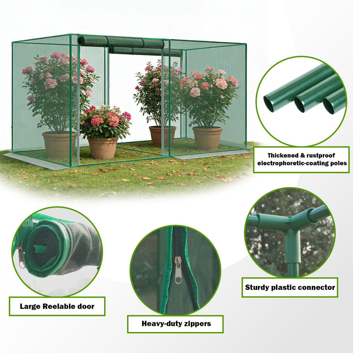 4 x 8 x 6 Ft. Crop Cage for Garden Plants – Plant Protection Tent with Zippered Door, Raised Bed Cover & Sturdy Frame – Wind-Resistant Garden Bed Cover for Outdoor Vegetables & Flowers