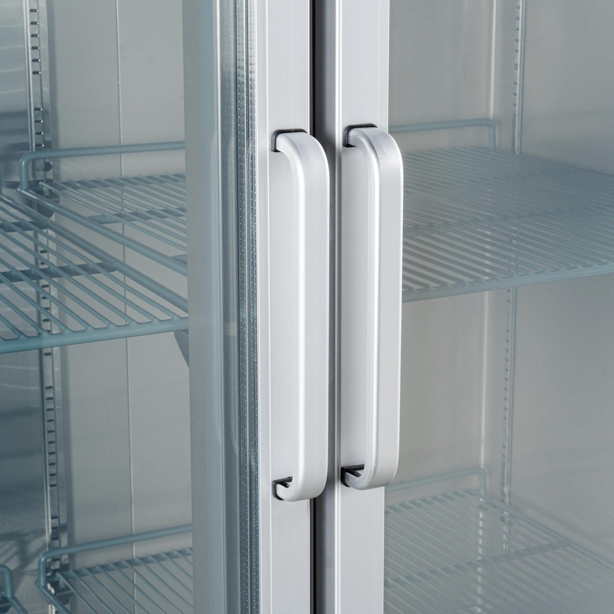 KoolMore Commercial Stainless-Steel Upright Freezer with Reach-In Self-Close Glass Doors, 6 Storage Shelves, Heavy-Duty Caster Wheels, Frost-Free Temperature Control - 47 Cu.Ft [Silver] (RIF-2D-GD)