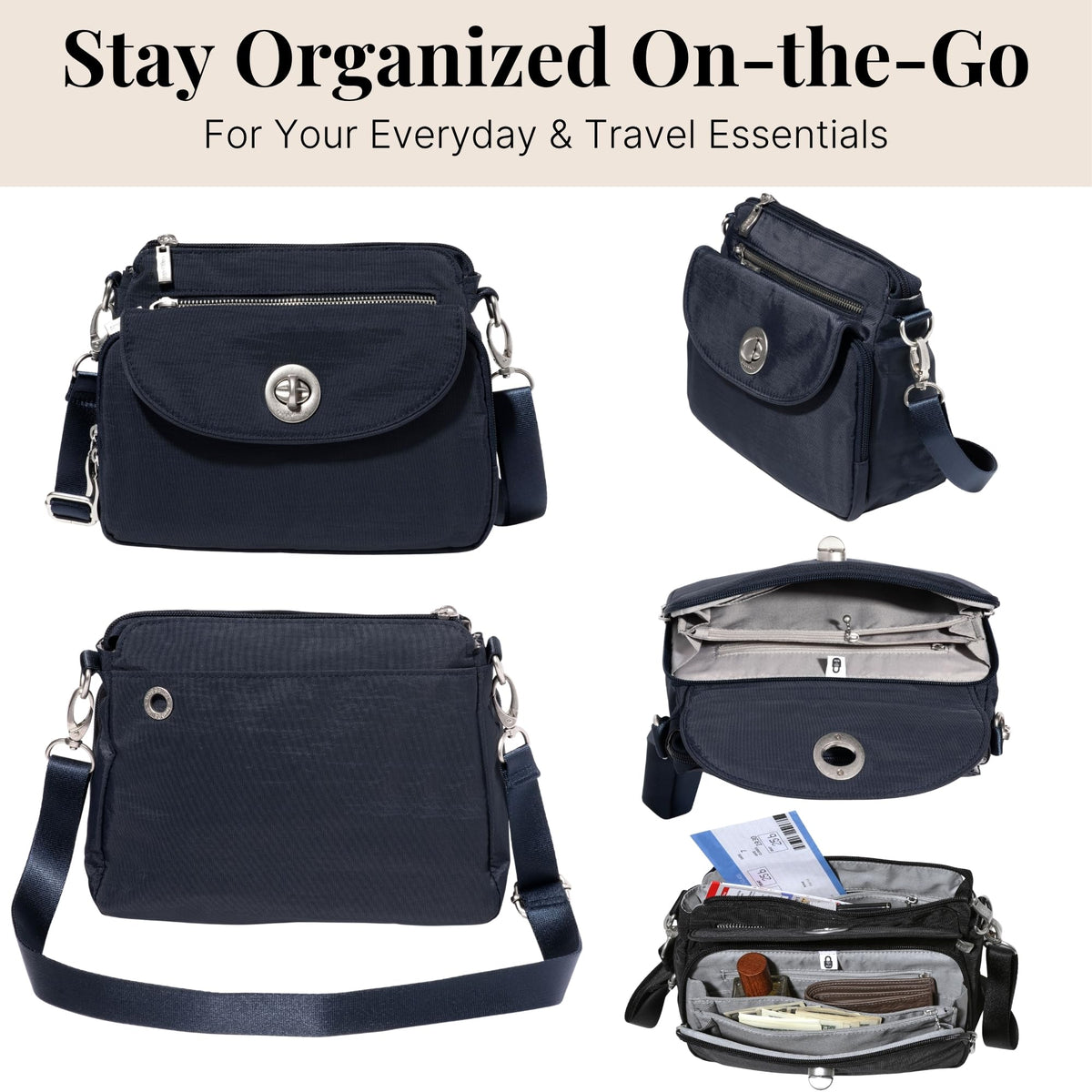 Baggallini Women's Calais Crossbody Bag, French Navy