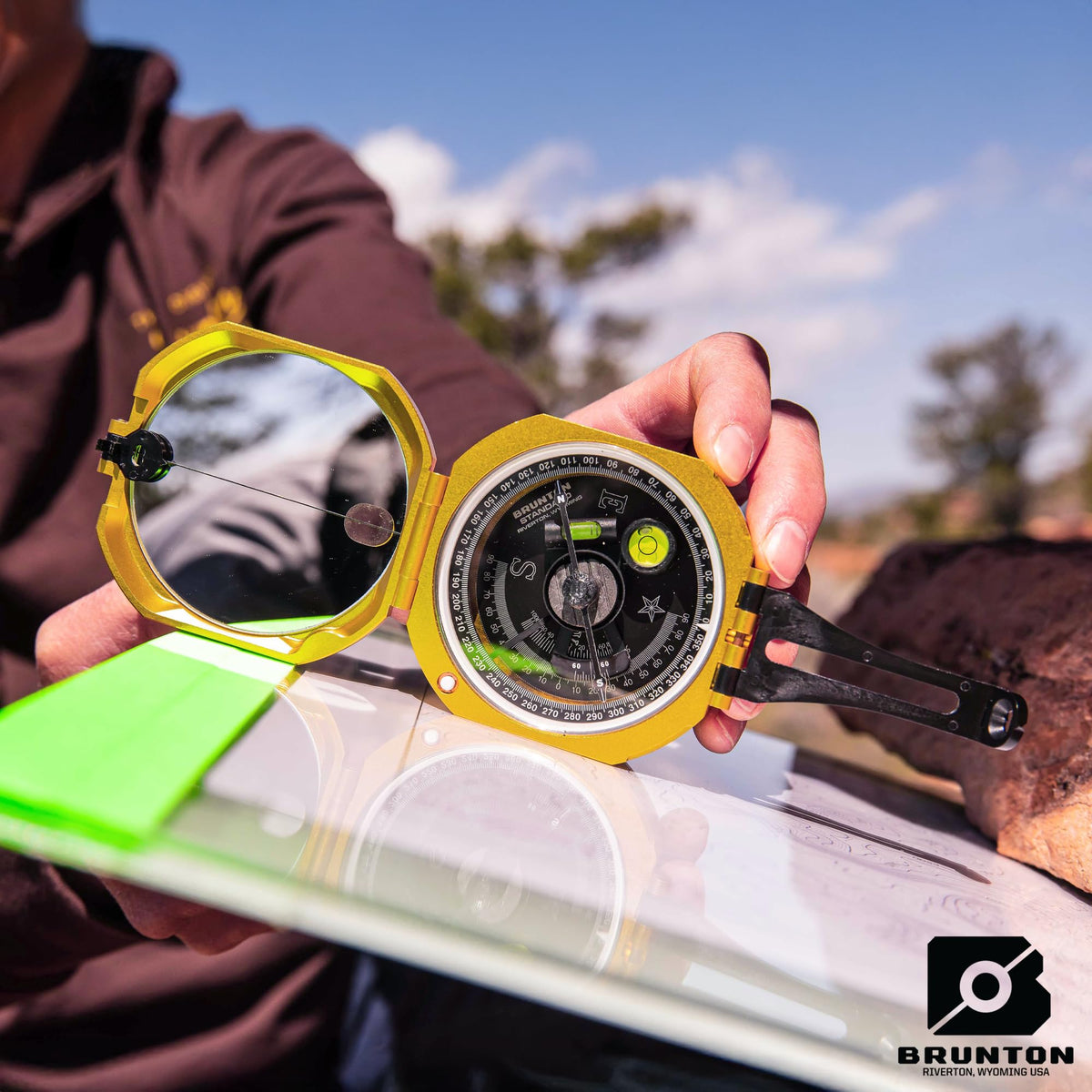 Brunton Standard Transit, Azimuth (0–360°), Gold - Professional Pocket Transit with Clinometer