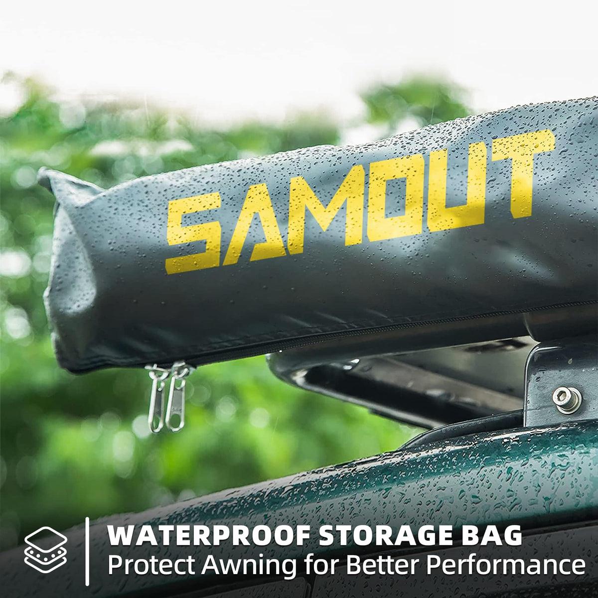 SAMOUT Vehicle Awning, 8.2ft x 10ft, Rooftop Pullout Ripstop UPF50+ Side Awning, Reinforced Hinges & Poles for Jeep/SUV/Truck/Van