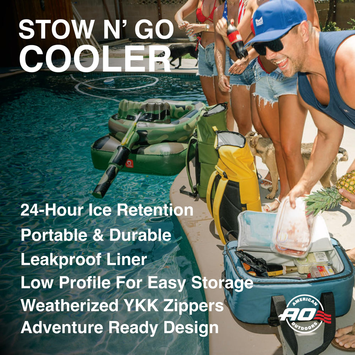 AO Coolers Stow-N-Go Canvas Soft-Sided Cooler, Low Profile and Leak Proof, Insulated for 24-Hour Cold, Ocean Blue, 38-Can