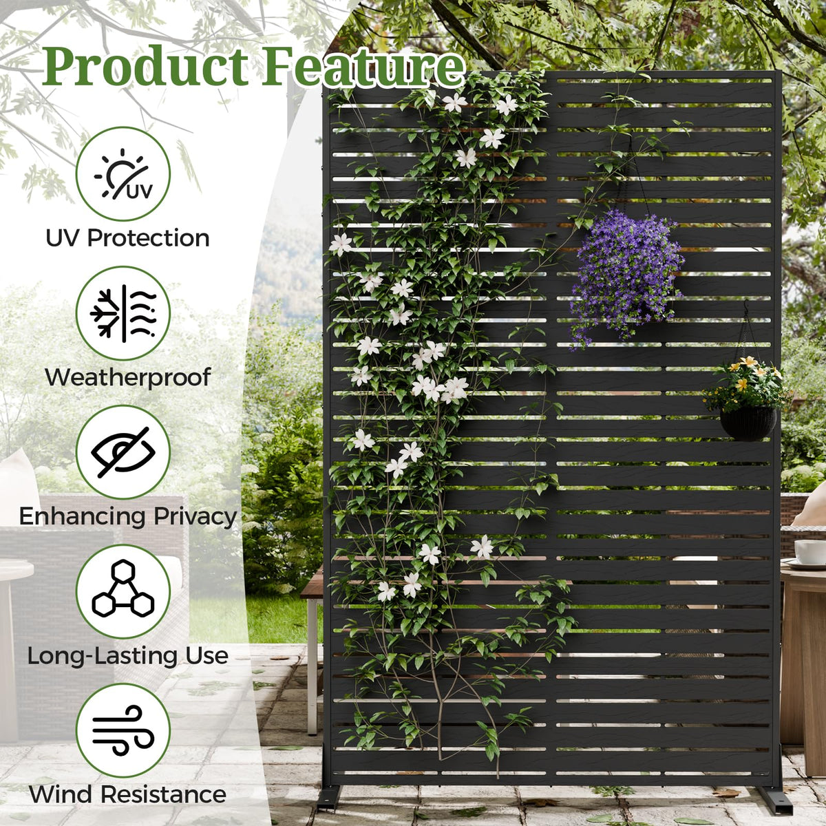 Trygoal Privacy Screen Outdoor 72" Hx47 W Freestanding Privacy Panel with Stand, HDPE Decorative Privacy Fence with Louver Pattern, Patio Divider Screen, Privacy Screens for Outside,Balcony