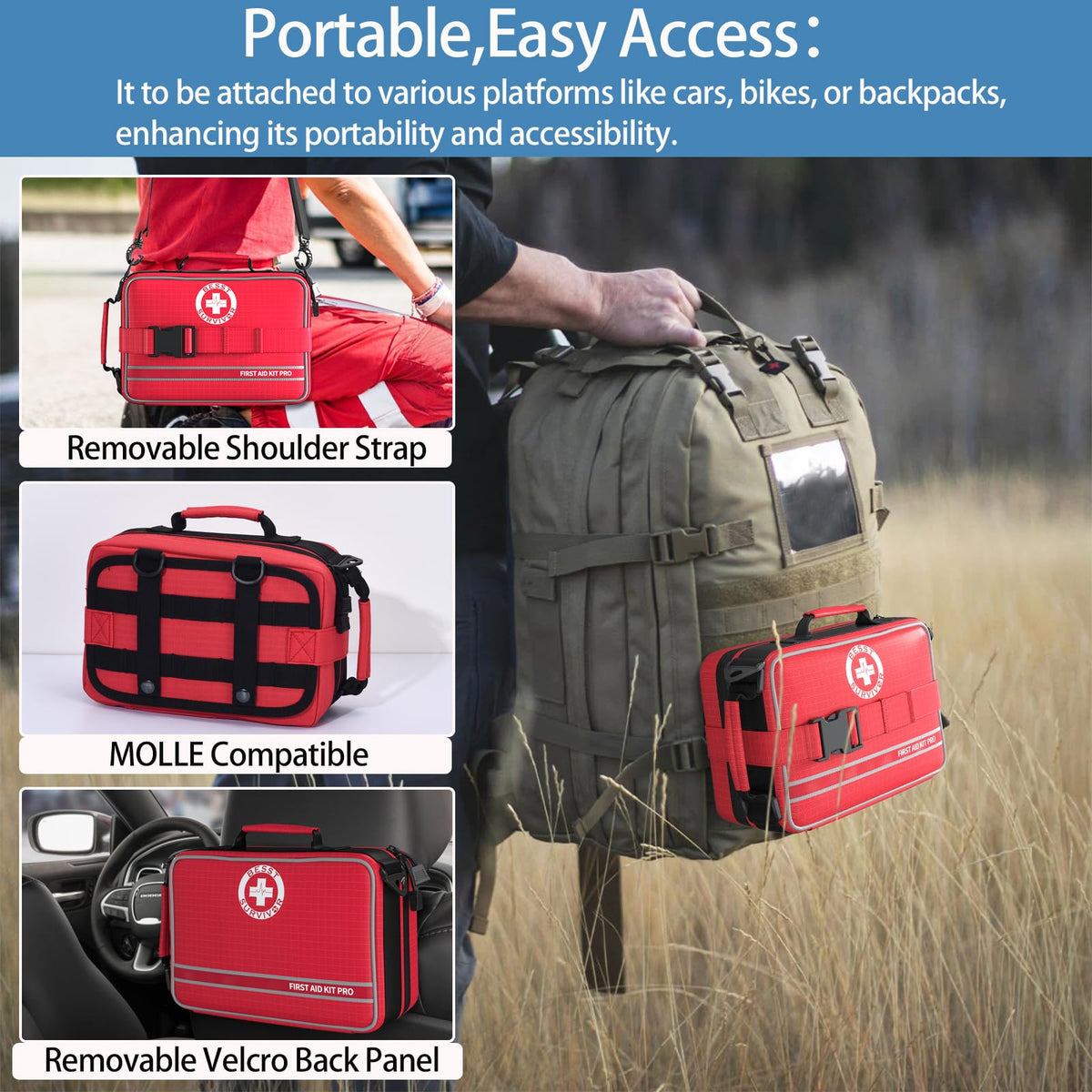 Besst Survivor Comprehensive First Aid Kits- Advanced Trauma Kits with Labeled Compartments, Large Emergencies Medical Kits for Car, Home, Camping and Outdoor Emergencies -324Piece Set
