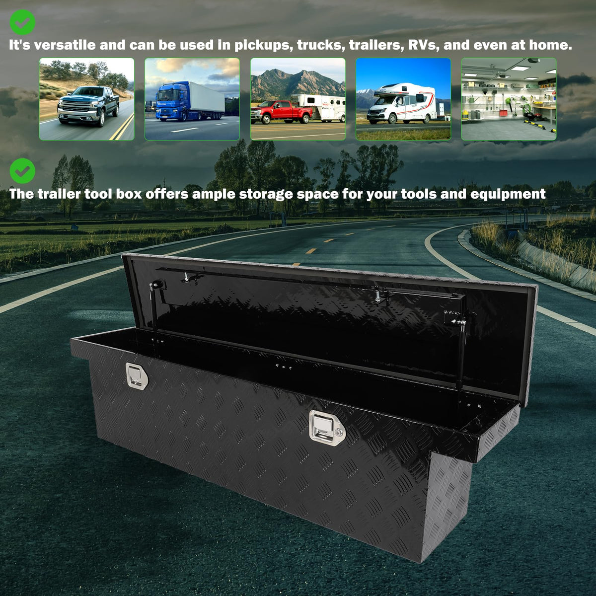 SCITOO 60" Aluminum Diamond Plate Truck Bed Tool Box,Heavy Duty Crossover Storage for Most Full Size Pickups,Lockable Weatherproof Chest,Fits 60"WX14"DX14"H Truck Beds,Easy Access to Load and Unload