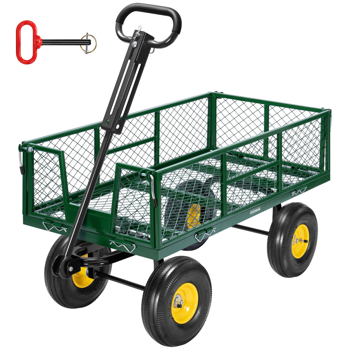 VIVOHOME Garden Cart Steel Heavy Duty 900 LBS Yard and Garden Wagon with 10 inch Tire and Handle Attach to ATV or Tractor Green