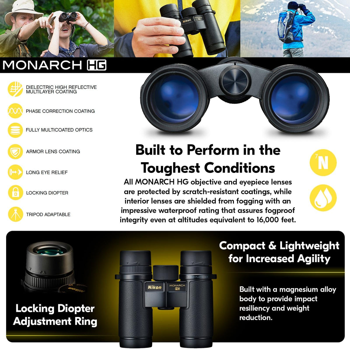 Nikon Monarch HG 8x30mm Binocular - Wide Field of View, Multicoated Optics, High-Definition Viewing - Lightweight Waterproof Fogproof Outdoor Nature Observation Binoculars (16575)