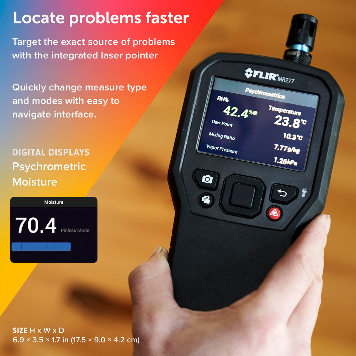 FLIR MR277 Moisture Meter, MSX IR Camera & Hygrometer for Building Inspection