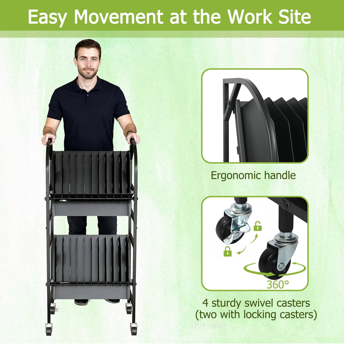 AIWFL 20 Device Laptop Charging Cart, 2 Tier Mobile Open Charging Cart Station Rack for Laptops Computers, Tablets and Chromebooks, Office and Classroom Chromebook Charging Carts Laptop Storage Carts