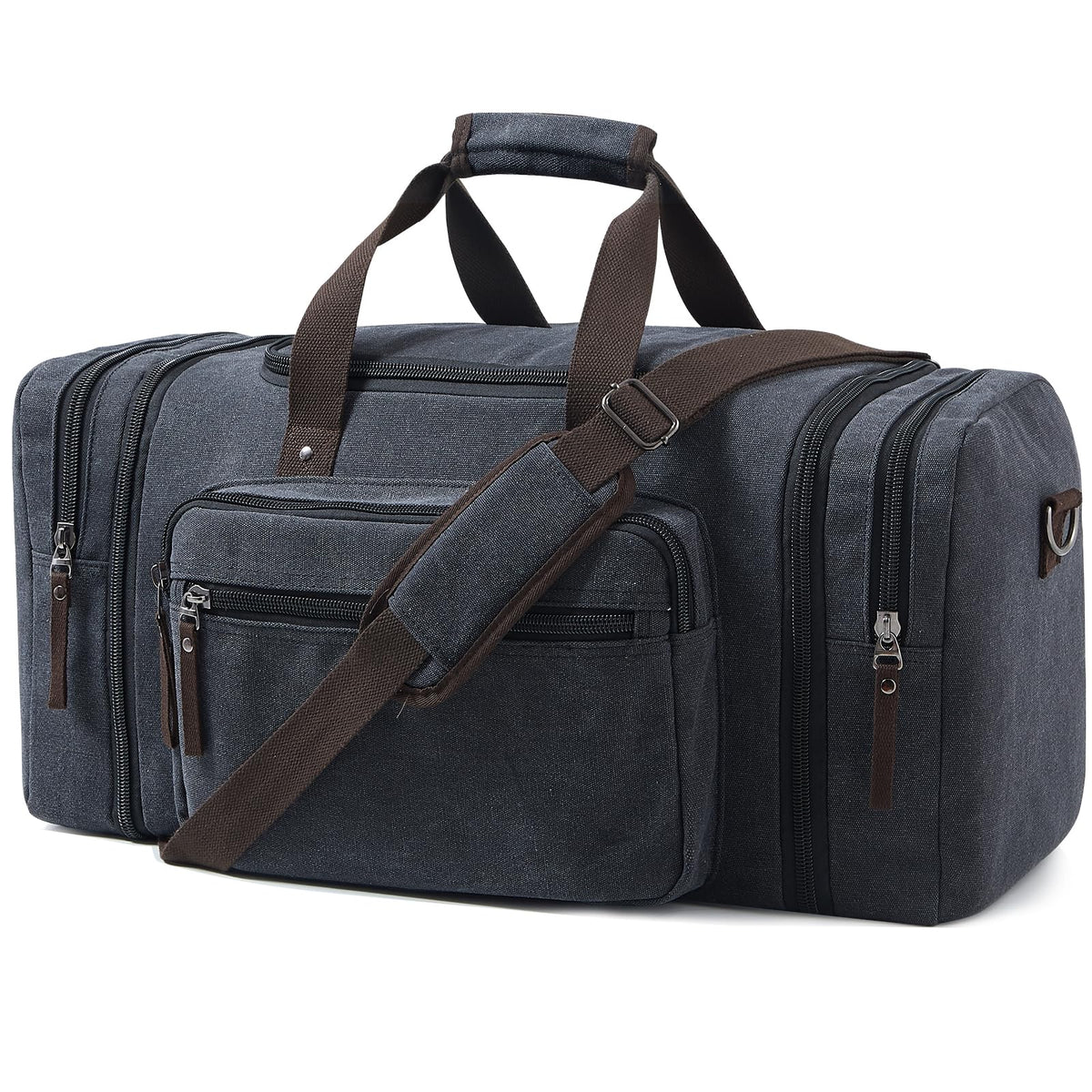 EKOROMIER Large Canvas Travel Duffle Bag - Expandable to 70L, Durable Weekender for Men & Women - Ideal for Airplanes Travel, Gym, and Business(Dark Grey)