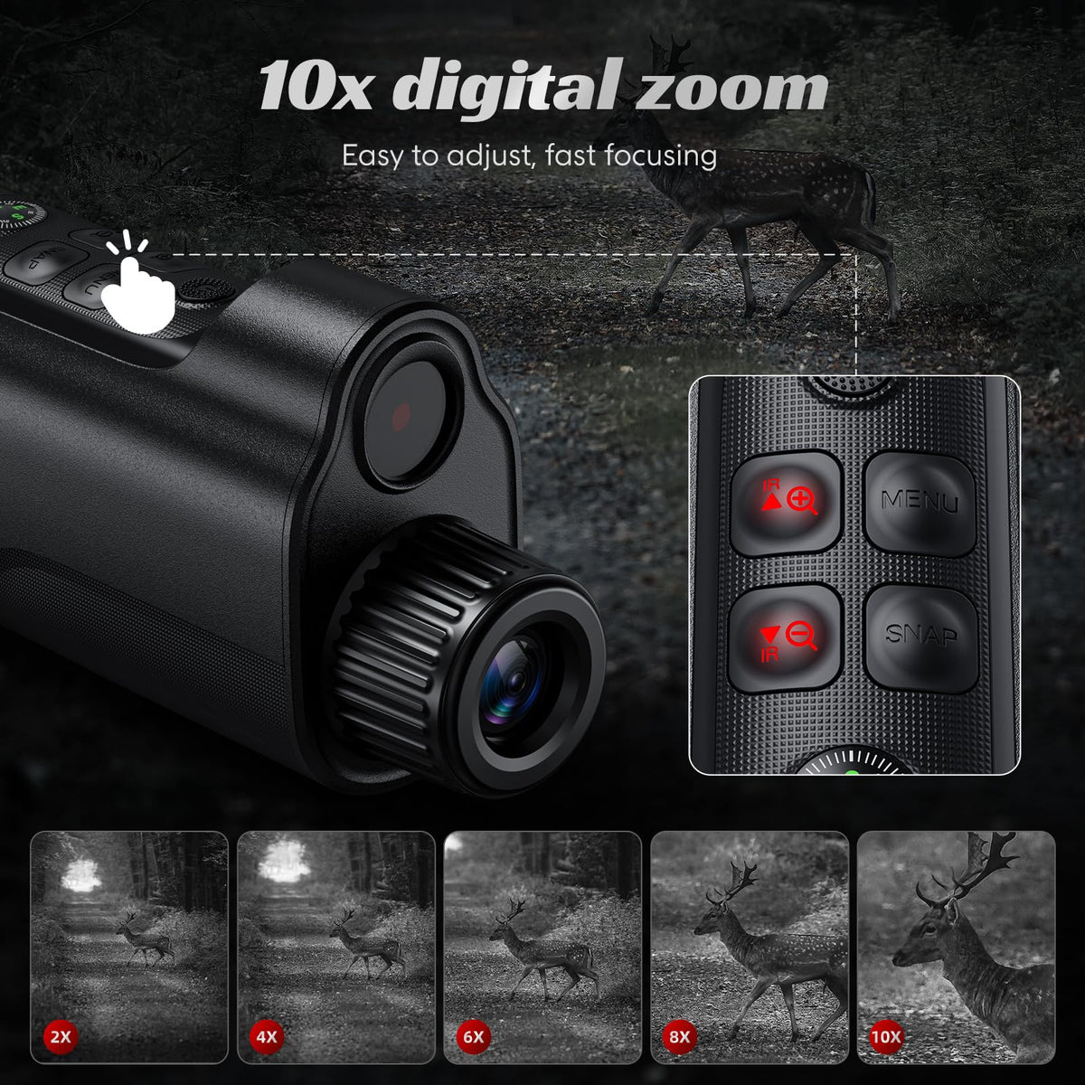 10X Zoom Night Vision Monocular with 800M Range, 5W IR, 2'' HD Sn, Compass & TF Card - Ideal for Camping, Hunting, Wildlife Watching & Outdoor Adventures