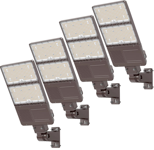 ADUB 4 Pack 320W LED Parking Lot Lights with Photocell, 48000LM ETL Listed LED Shoebox Pole Fixture Adjustable Arm&Slip Fit Mount, 5000K IP65 Commercial Area Street Flood Lighting, AC 277-480V