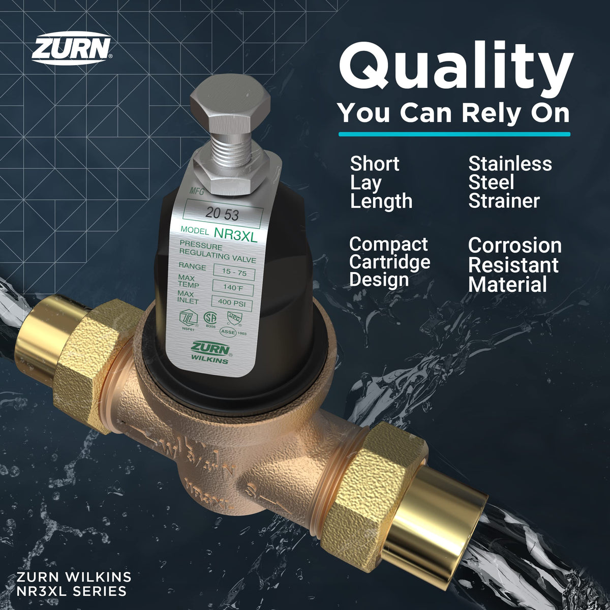 Zurn Wilkins 114-NR3XLDU 1-1/4" NR3XL Pressure Reducing Valve with Double Union FNPT Connection
