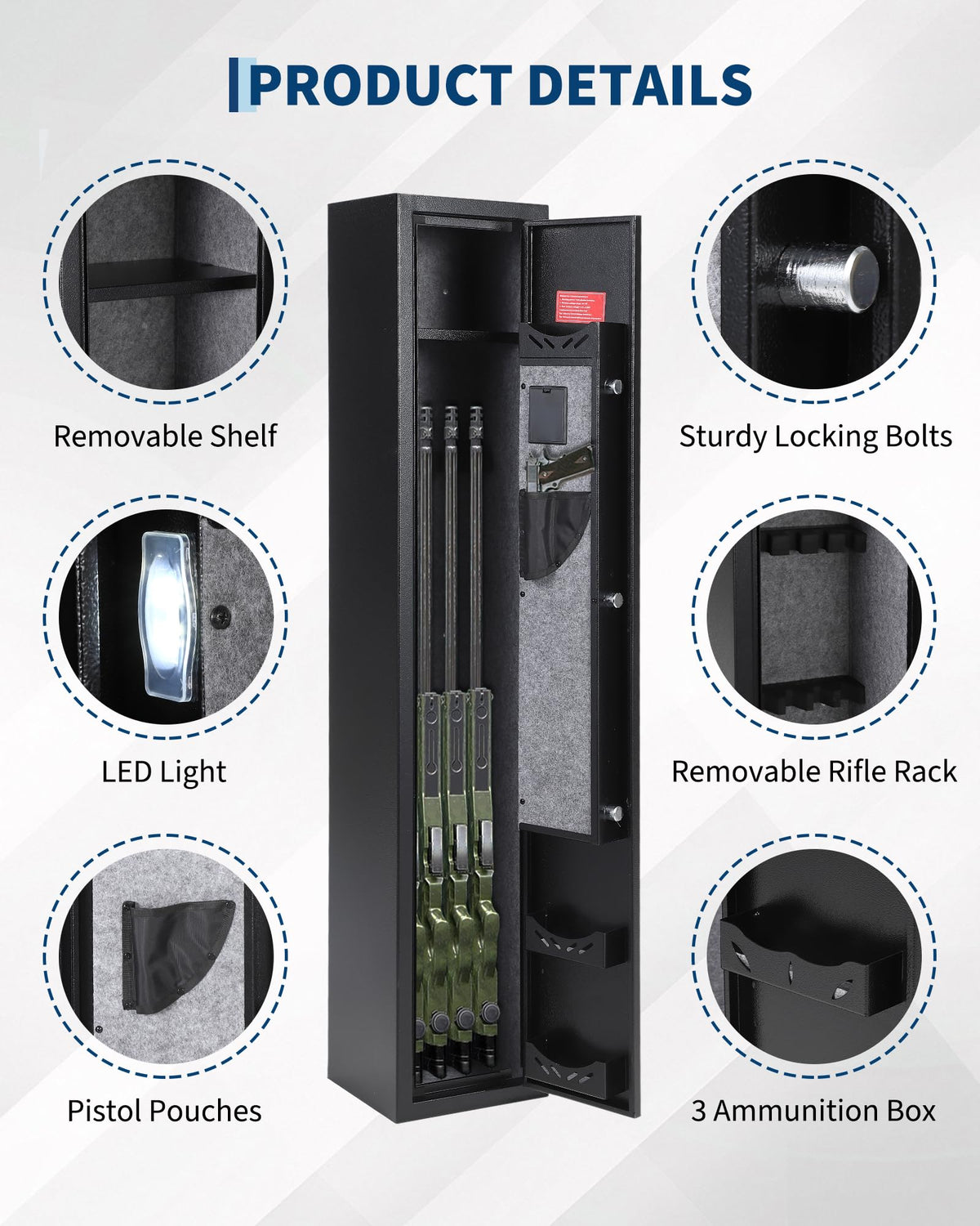 GarveeTech 4 Gun Safe for Rifles and Pistols,Heavy Duty Gun Cabinet, Gun Safes for Rifles with Adjustable Gun Racks & shelf, Large Digital Gun Locker
